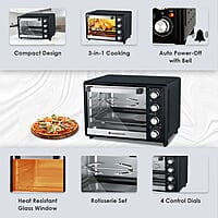 Wonderchef Oven Toaster Griller (OTG) 32 Litres, Stainless Steel With Rotisserie, Auto Power-Off With Bell, Heat Resistant