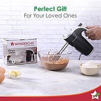 Wonderchef Onyx 5 Speed Electric Hand Mixer 300W SS Whisk Beaters & Dough Hooks