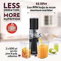 Borosil Easy Juice Cold Press Slow Juicer, Portable Slow Juicer, Compact Design, Less Oxidation, For Fresh Fruits & Vegetables, 130 W