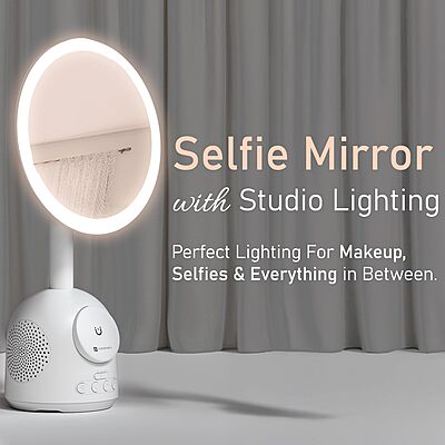 Portronics MOVO II 3-in-1 Wireless Charger with 5W Bluetooth Speaker & Makeup Mirror | 15W | White