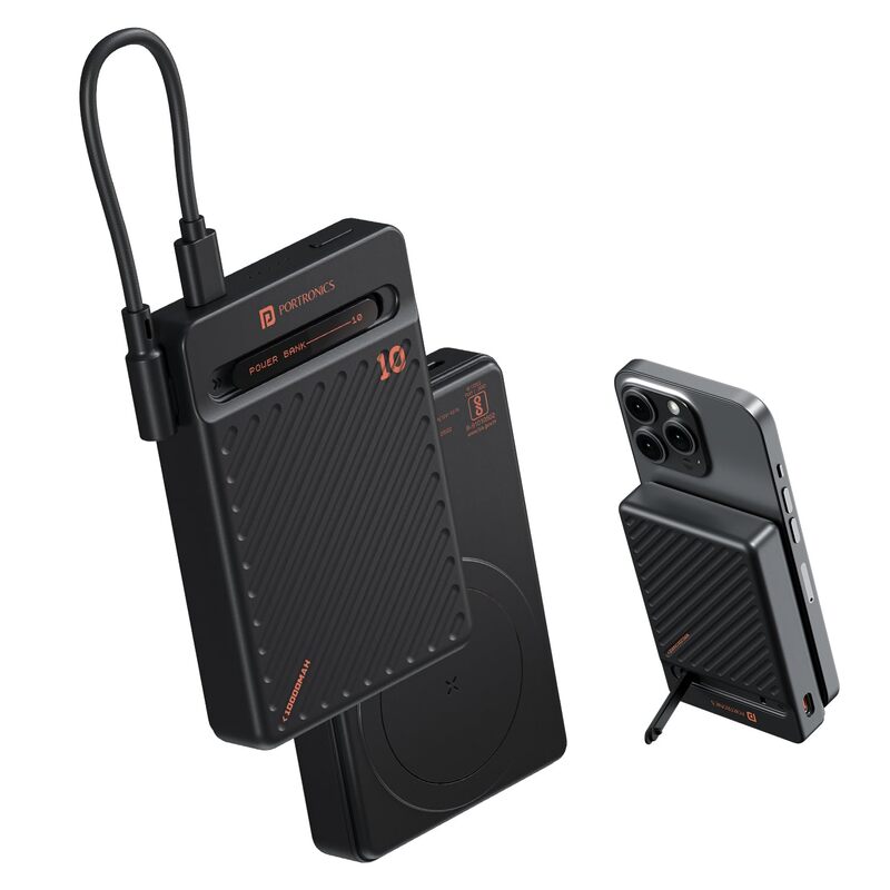 Portronics 2663 Chyro 10K Power Bank – 10000mAh | 15W Wireless Charging | 20W PD | Black