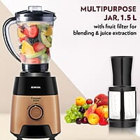 Borosil Fortuner Mixer Grinder Blender Juicer, Copper Motor, For Wet/Dry Mixing & Grinding, Blending Smoothies & Juicing Fruits 1000 Watts, 4 Jars (0.4L+1L+1.2L) (1.5L+1.5L+1.2L+0.4L)