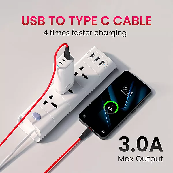 Portronics POR 2715 Silklink USB-A to Type-C Cable – 3A Fast Charging | Soft Silicone | 1m White