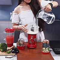 Wonderchef Nutri-blend BOLT Food Processor & Atta Kneader 600W 22000 RPM 4 unbreakable jars with Sipper lid Red
