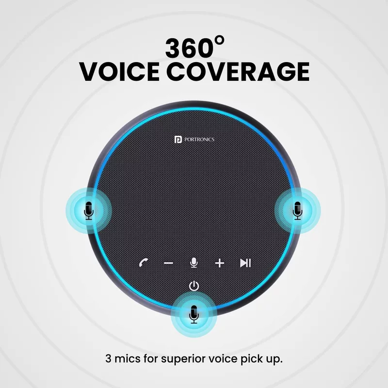 Portronics POR 1386 Talk One Bluetooth Conference Speaker – BT 5.3  3 NC Mics  360° Coverage  Black7