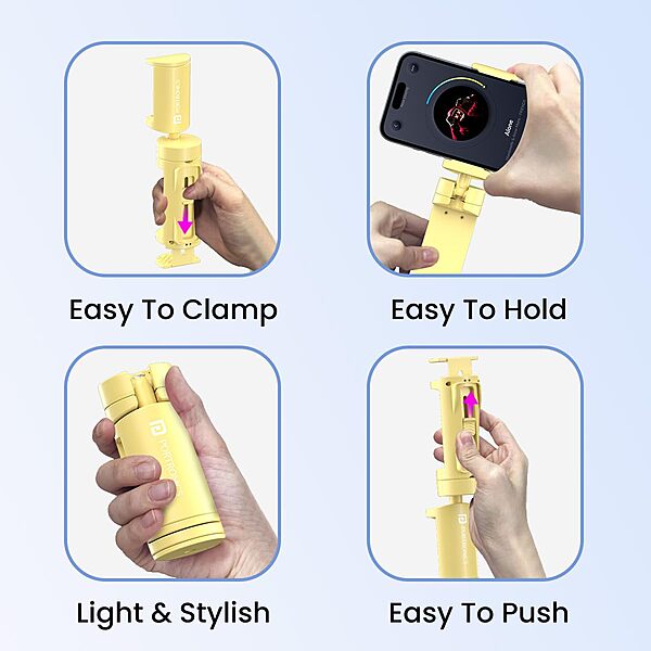 Portronics Mobot Clip – Yellow 360° Phone Stand offers versatile viewing angles with its adjustable design. Perfect for hands-free video calls, streaming, and more. Compact and portable for easy use.