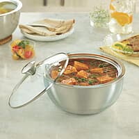 Borosil Insulated Curry Server Bowl, 1.5 L, Stainless Steel, Silver