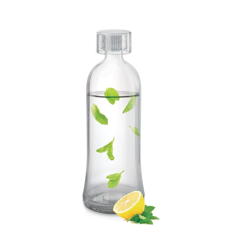 Treo By Milton Anchor Glass Fridge Water Bottle with Plastic Cap, Snug Fit Lid, Wide Base & Food Safe, Pack of 1, 750 ml
