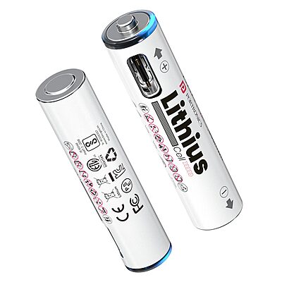 Portronics Lithius Cell AAA Type-C Rechargeable Battery – 440mAh | Pack of 2 | White