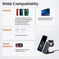 Portronics Freedom Trio 15w 3in1 Wireless Charger for iPhone 15/15 Plus/15 Pro/15 Pro Max, iPhone 14/14 Plus/14 Pro/Max, iPhone 13/12/11 Series, iWatches and AirPods etc.