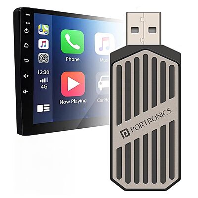 Portronics Tune Bluetooth v5.3 Receiver for Car | Wireless Android Auto + CarPlay | Black