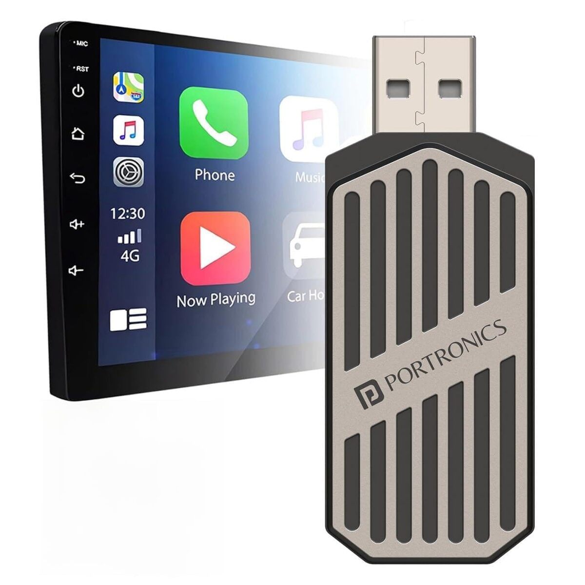 Portronics Tune Bluetooth v5.3 Receiver for Car | Wireless Android Auto + CarPlay | Black