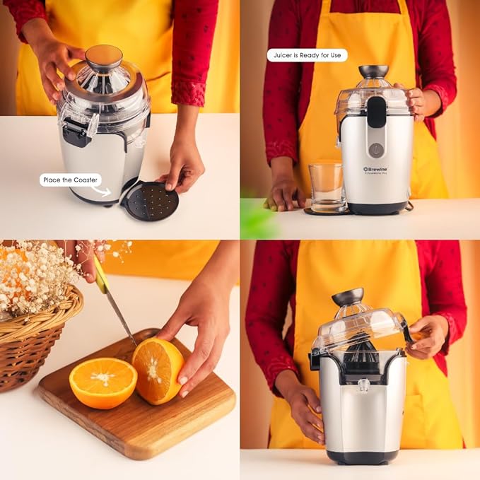 BREWINE CitrusMatic Pro Automatic Citrus Juicer – 50W Electric Orange & Lemon Juicer, Easy to Clean