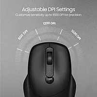 Portronics Toad 35: Sleek Black Wireless Mouse featuring USB connectivity and adjustable DPI settings for precision control. Perfect for home or office use, ensuring smooth navigation and comfort.