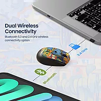 Portronics Toad III Plus Rechargeable Bluetooth Mouse – Bluetooth & 2.4GHz Wireless Connectivity | Stylish Illustrated Design | 6 Buttons | Soft Silicone Grip | Laptop, PC, Mac | Black
