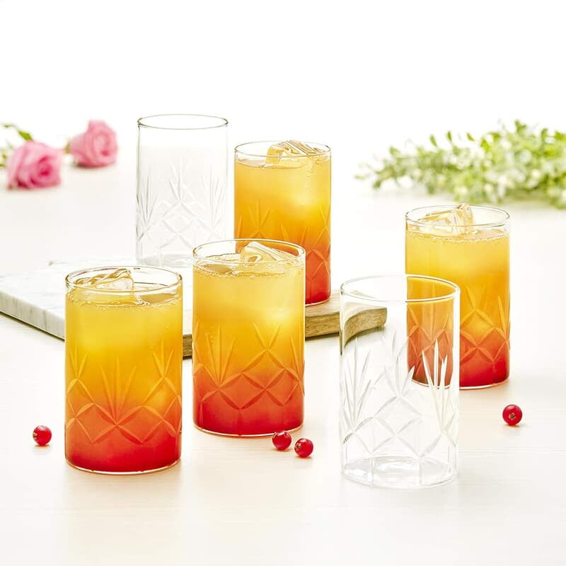 Borosil 295 ml Set of 6 pcs Meadow Vision Transparent Drinking Glass | Borosilicate Glass Tumblers for Water, Cold Drinks, Juice| Flame Proof, Microwave & Dishwasher Safe | for Daily use & Gifting