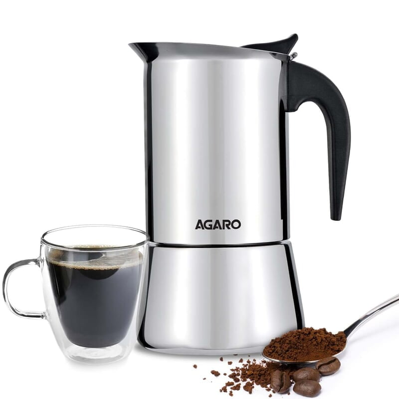 AGARO Royal Moka Pot, Stovetop & Induction Cooktop Classic Espresso & Coffee Maker, 200 Ml