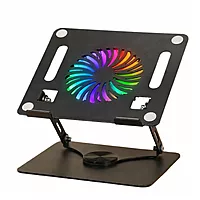 Adjustable Height Metal Laptop Cooling Pad Stand with RGB Cooling Fan, Non-Slip, High Load Capacity, Dark Grey