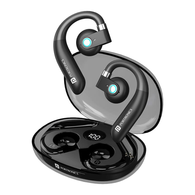 Portronics Harmonics Twins S14 Over Ear OWS Smart Wireless Earbuds with Mic,Secure & Flexible Earhook,15Hrs Playtime