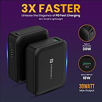 Portronics PowerPulse 30 – 10000mAh 30W Nano Power Bank (Black) offers fast charging, compact design, and high capacity. Perfect for on-the-go charging of smartphones and devices.