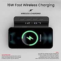 Portronics Freedom 4A Digital Alarm Clock with 15 W Fast Wireless Mobile Charger, Compatible with The iPhone Series