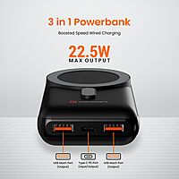Portronics Wirecell 10 – 15W Wireless, 22.5W Wired-Black is a versatile charging solution, offering fast wireless charging up to 15W and wired charging at 22.5W for efficient power delivery.