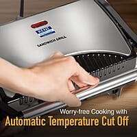 KENT 16025 Sandwich Grill 700W | Non-Toxic Ceramic Coating | Automatic Temperature Cut-off with LED Indicator | Adjustable Height Control, Metallic Silver, Standard