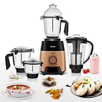 Borosil Fortuner Mixer Grinder Blender Juicer, Copper Motor, For Wet/Dry Mixing & Grinding, Blending Smoothies & Juicing Fruits 1000 Watts, 4 Jars (0.4L+1L+1.2L) (1.5L+1.5L+1.2L+0.4L)
