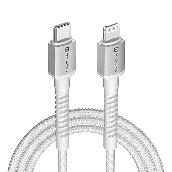 Portronics Konnect View – 27W Type-C to Lightning Cable, 1.2M length, fast charging, durable design, compatible with iPhone and iPad, perfect for quick data transfer and charging on the go.