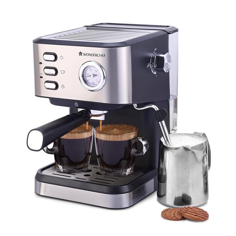 Wonderchef Regenta Espresso Coffee Machine, 19-bar, Make Espressos, Cappuccinos & Lattes at Home