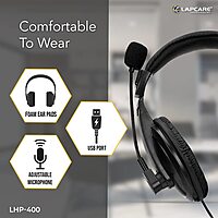 Lapcare LHP‑400 Multimedia USB Wired Headset with Mic | Over‑Ear Stereo Headphones with 40 mm Driver, HD Sound & 3‑Way Adjustable Mic – Ideal for Calls & Media