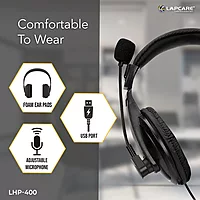 Lapcare LHP‑400 Multimedia USB Wired Headset with Mic | Over‑Ear Stereo Headphones with 40 mm Driver, HD Sound & 3‑Way Adjustable Mic – Ideal for Calls & Media