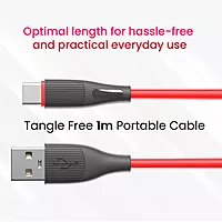 Portronics 2109 Silklink Lightning Cable – 3A USB-A to Lightning | Soft Silicon Cable | 1M | Red
