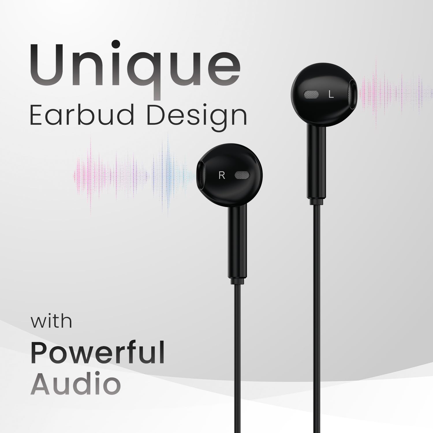 Portronics Conch Theta C – Type-C Earphones, with built-in Mic, sleek design, superior sound quality, comfortable fit, perfect for music lovers and calls, available in stylish black color.
