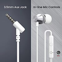 Portronics Conch Beat A – 3.5mm Earphones with Mic | Sleek Silver Design, High-Quality Sound & Comfortable Fit