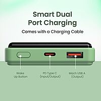 Portronics Luxcell B 10K 10000 mAh 22.5W Fast Charging Power Bank – Ultra Slim | Mach USB-A Output | Type C PD Output | Type C Input | Wake Up Button | Green