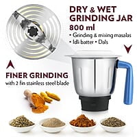 Borosil Star Mixer Grinder, For Wet/Dry Mixing & Grinding, 500 Watts, 3 Jars (400 ml Chutney Jar, 1.2 L Multipurpose Jar, 0.8 L Dry/Wet Grinding Jar), Mixie For Kitchen, Blue