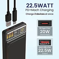 Portronics Luxcell C 10K Power Bank – 22.5W Fast Charging | Mach USB-A & Type-C PD | Black