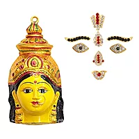 Gold Plated Varalakshmi Face with Decorative Face Ornament ye, Eye brow, Thilak Lashmi Narayan Face Alankaram