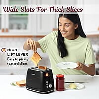 Borosil Krispy Pop-up Toaster, Black, 2-Slice Toaster, 7 Browning Settings, Removable Crumb Tray, 750 W