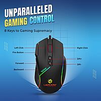 Lapcare Champ LGM-108 Wired Gaming Mouse – Adjustable DPI up to 7200 | 8 Programmable Buttons | Circular & Breathing RGB Lighting | Ergonomic Design