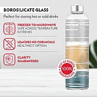 Borosil Artisan Series Glance 1000 ml Narrow Mouth Glass Bottle with Metal Lid | 100% Borosilicate, Fridge Safe, Leakproof, Easy to Carry | Store Water, Lassi, Juice, Smoothies | Dishwasher Safe