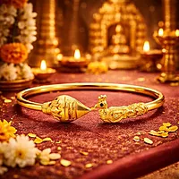 Impon Gold Plated Peacock Design Kada for Women | Traditional Openable Bangle | Antique Finish Temple Jewelry Bracelet