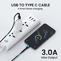 Portronics Konnect X – 3A USB to Type-C Cable, 2M Black, durable and fast charging, perfect for data transfer and charging devices, tangle-free design, compatible with various Type-C devices.