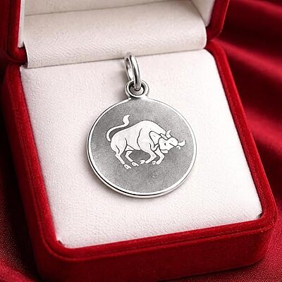 925 Sterling Silver Taurus Zodiac Pendant for Men & Women | Bull Astrology Charm Necklace | Round Engraved Horoscope Jewelry