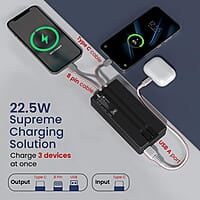 Portronics Luxcell Bind 20k 20000mAh Powerbank with 22.5W Fast Charging, in-Built Type C PD(Input & Output)