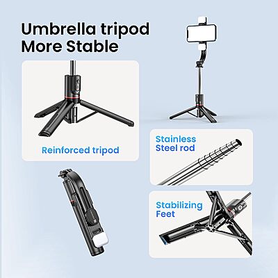 Portronics Lumistick – A versatile 360° selfie stick featuring adjustable light modes for perfect selfies. Compact design, easy to use, and ideal for capturing stunning moments anywhere!