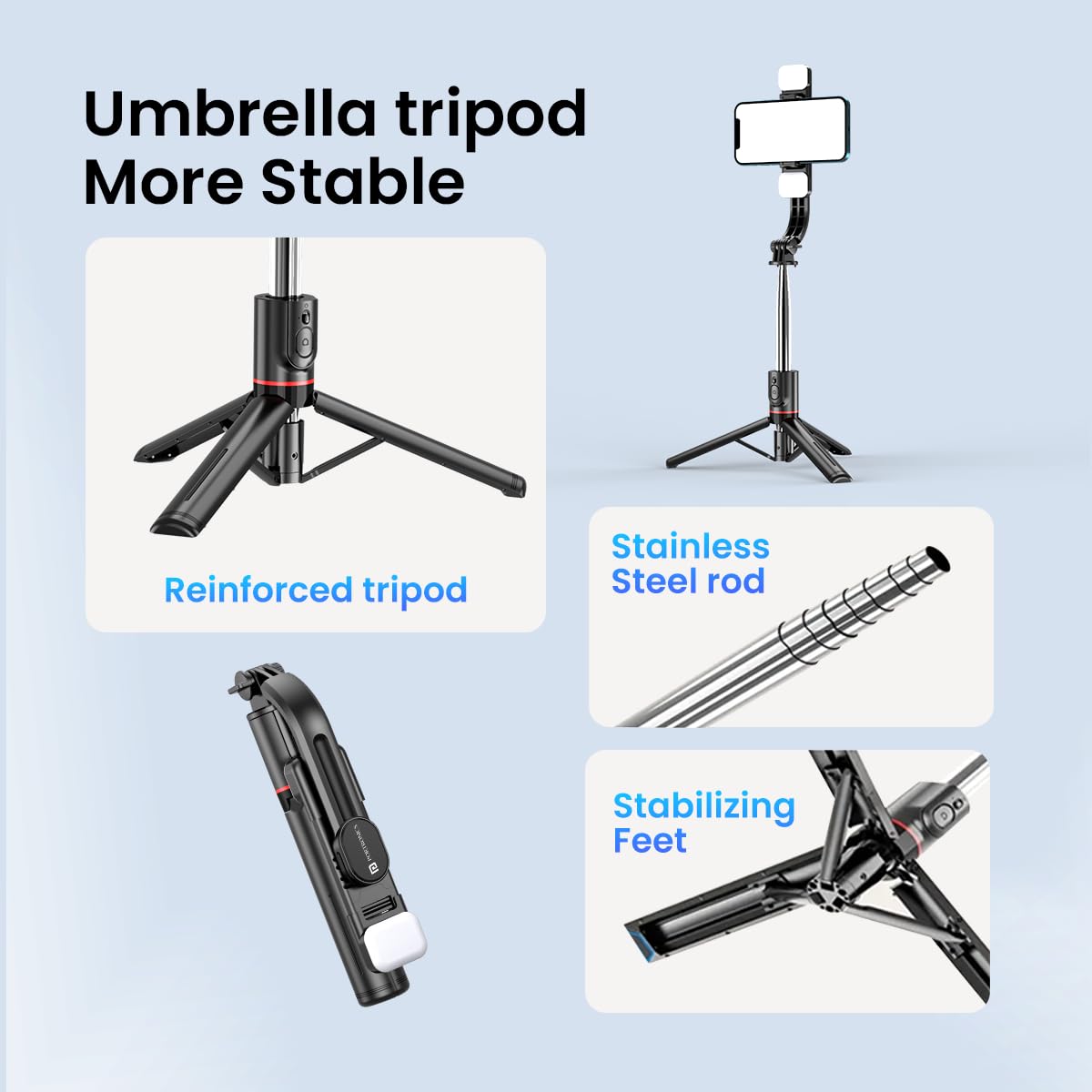 Portronics Lumistick – A versatile 360° selfie stick featuring adjustable light modes for perfect selfies. Compact design, easy to use, and ideal for capturing stunning moments anywhere!