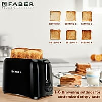 Faber 750W Pop-Up Toaster 6 Shade Browning Settings 2 Slice Slots