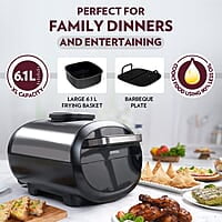 Borosil Bestdigi Air-Fryer, Top Load Air Fryer, Large Capacity, 8 Pre-Set Menus, 8 In 1 Functionality, 6.1 L, 1700 Watt, 6.1 liter, Black